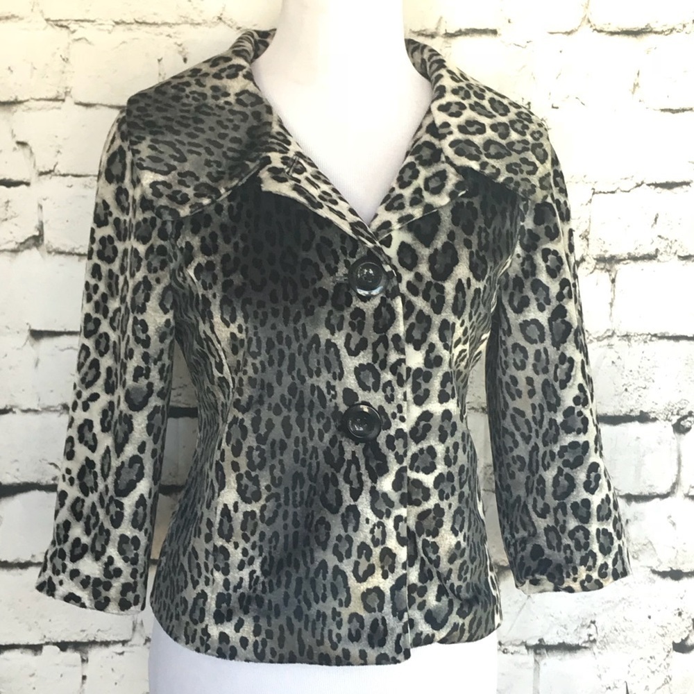 Leopard Print Velour jacket blazer size medium black gray white - Picture 3 of 6